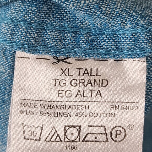 Old Navy Blue Linen Cotton Blend Slim Fit Button Front Shirt - Picture 4 of 4